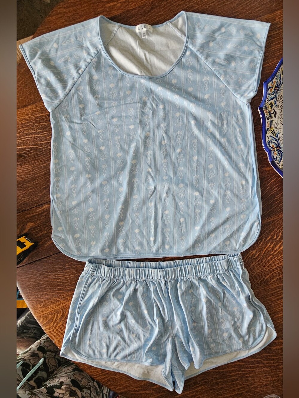 LAKE Pajamas Pima Shorts Set Floral Blue Size XXL